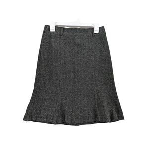 New York & Company A Line Skirt 4 Black Gray Flare Twill Button Knee Length Work